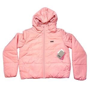 Vans Off The Wall Short Puffer Jacket Women Small Coral Hoodie Winter New